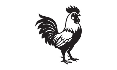 Obraz premium Stylized rooster silhouette, proud farm bird with detailed feathers and comb.