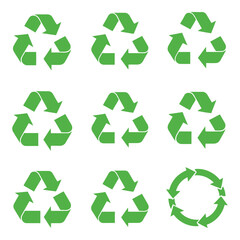Obraz premium Collection of green recycling symbols on for eco friendly concepts
