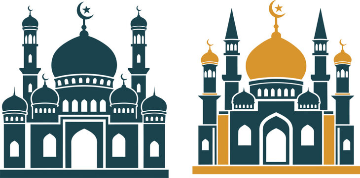 Modern islamic mosque silhouette flat design vector elements