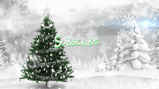 Christmas tree in winter scenery with falling snow