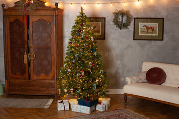 Christmas decor in a studio with lights