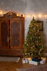 Christmas decor in a studio with lights