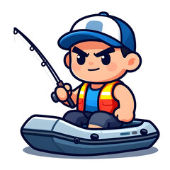 Fototapeta premium Chibi is a cartoon character. Fisherman with a fishing rod. Ideal for stickers, booklets, logos, icons.