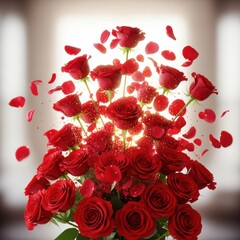 Bursting red roses bouquet Background