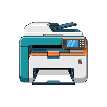 Modern Multifunction Printer Illustration. Office Copier, Scanner & Printer Device. Business Technology Concept.