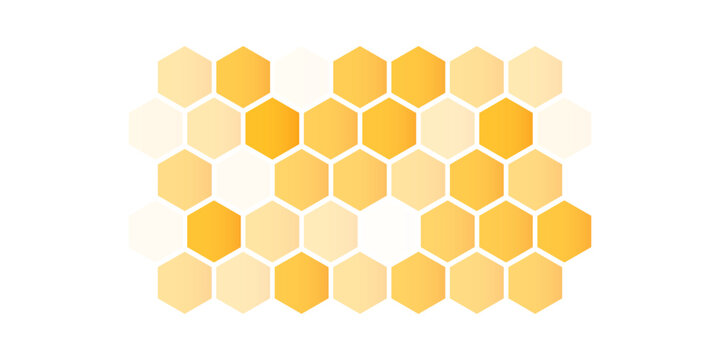 Modern pattern seamless yellow hexagon honeycombs on a white background. Honey comb background pattern symbol abstract art modern