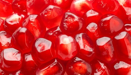Close-up Macro Shot of Juicy Red Pomegranate Seeds.