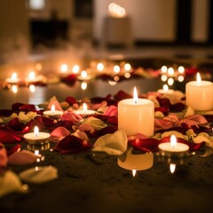 Romantic candles and petals