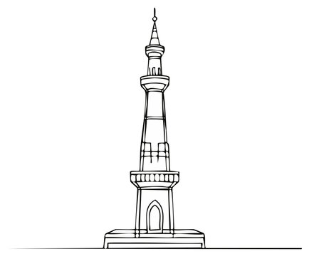 Monumen Jogja Kembali Silhouette: Towering Stone Monument Hand Drawn Outline