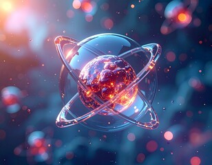 3d illustration of atom structure under microscope