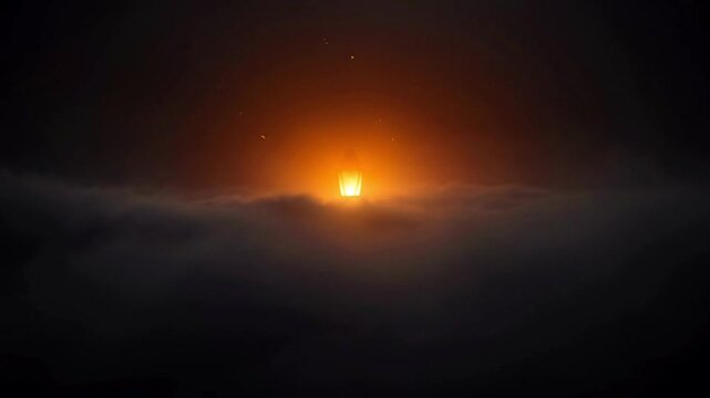 Animation spooky halloween background with dark fog and glowing orange light.