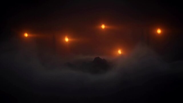 Animation spooky halloween background with dark fog and glowing orange light.