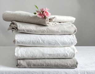 linen textile in stacked pile. sheet and cover