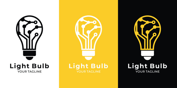 Technology light bulb logo with circuit lines