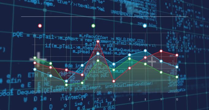 Animation of data processing over grid on dark backgorund