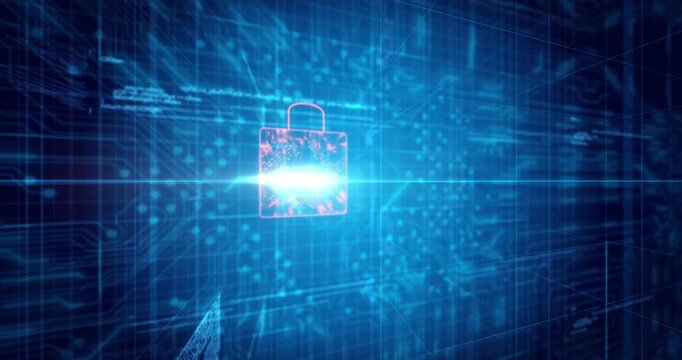Animation of data processing over padlock icons