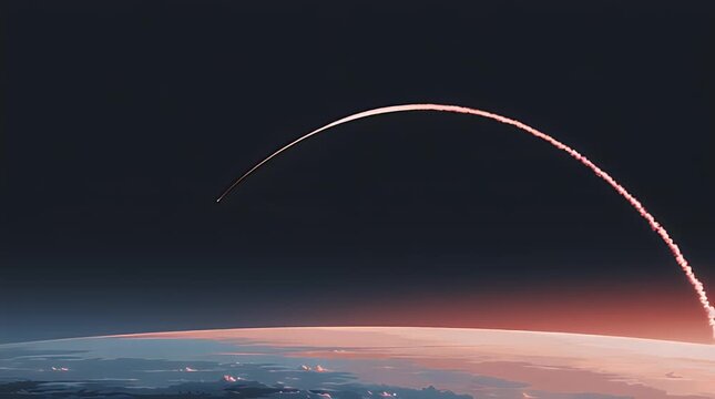 Dramatic image of a rocket ascending from Earth, conveying ambition and progress. Ideal for illustrating innovation, exploration, and futuristic conce