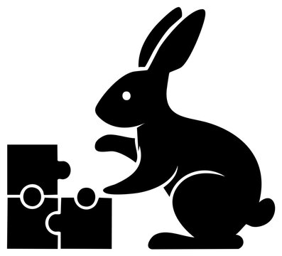 Stylized Rabbit Assembling Puzzle Pieces Vector Illustration Black Icon