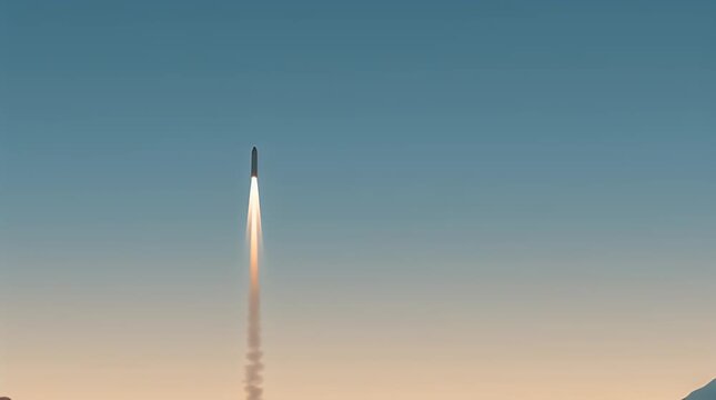 A dramatic depiction of a rocket ascending against a stunning mountain backdrop. Ideal for conveying ambition, progress, and pushing boundaries in med
