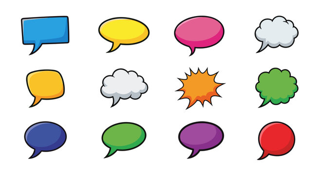 Colorful Speech Bubbles Icon Set &ndash; Comic Style Chat and Thought Balloons