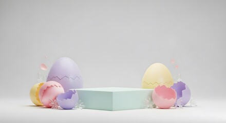 Cute Easter Egg Podium with Soft Pastel Spring Theme