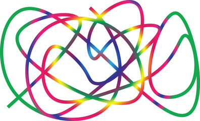 Abstract Rainbow Gradient Scribble Tangle and Dynamic Swirl Line Art on White