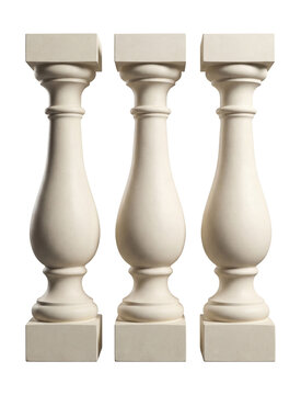 Decorative concrete balusters with a weather-resistant coating.