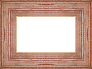 Breiter leerer rechteckiger freigestellter Bilderrahmen aus Holzleisten 