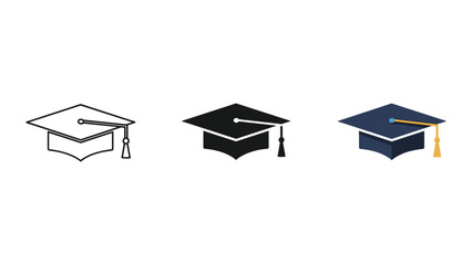 Graduation cap icons set for education and achievement