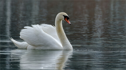 Obraz premium White Swan Swimming on Calm Water
