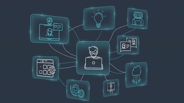 Infographic showing a digital network with a software developer