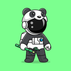 Cute Astronaut Wearing Panda Costume With Bamboo 
Cartoon 