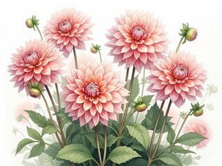 Delicate pink dahlias in full bloom