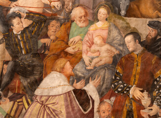 Fototapeta premium Vercelli - The detail of renaissance fresco of Three Magi in the church Chiesa di San Cristoforo by Gaudenzio Ferrari (1529 - 1534).