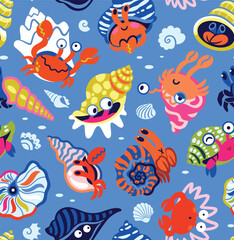 Happy shellfolk seamless pattern