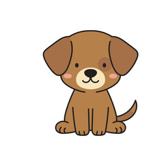 Obraz premium Cute cartoon brown puppy sitting and looking forward.
