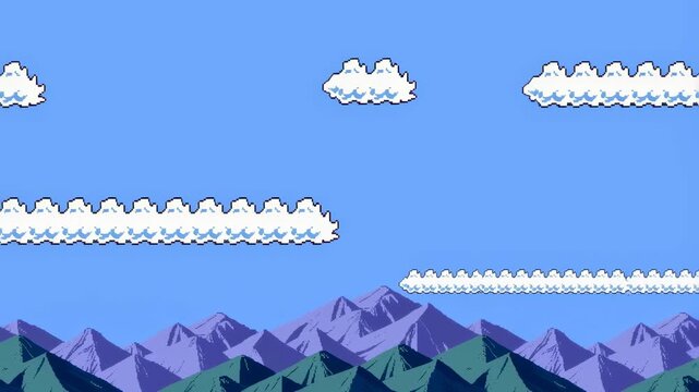Animated landscape with stylized mountains and clouds. Ideal for creative projects and digital storytelling
