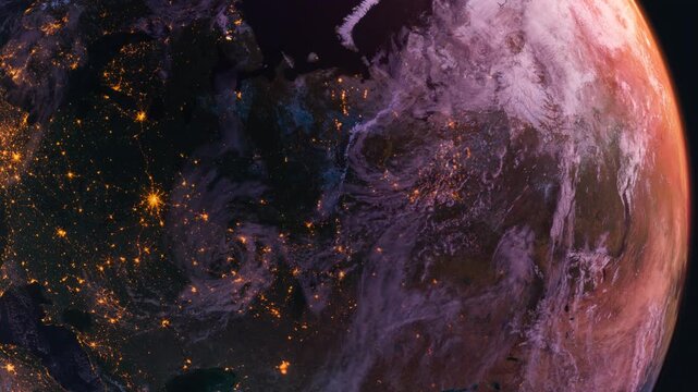 Russia From Space. Sunrise. View from Space Orbit. Planet Earth. Globe