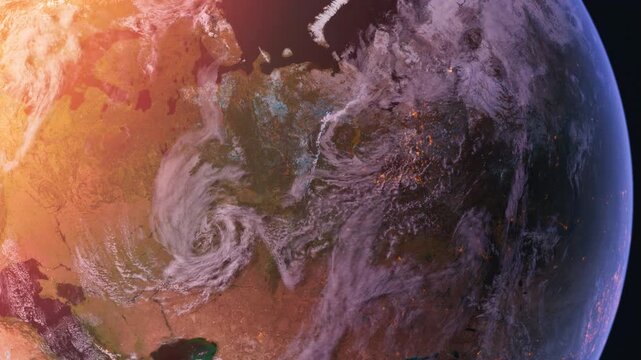 Russia From Space. Sunset. View from Space Orbit. Planet Earth. Globe