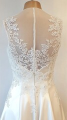 Obraz premium Elegant bridal gown showcasing intricate lace detailing on the back.