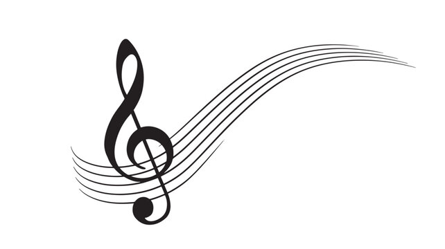 Notes musical with flowing black staff lines and treble clef symbol, elegant music sheet elements with dynamic and artistic design, suitable for musical, artistic, or decorative themes
