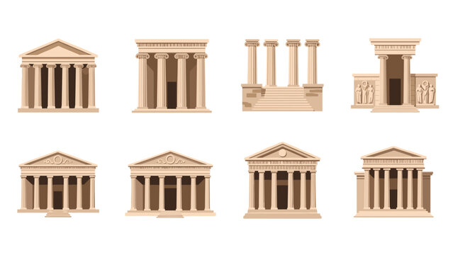 Collection of classical architecture icons: timeless greek and roman column designs