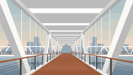 Obraz premium Modern urban pedestrian bridge with cityscape in background