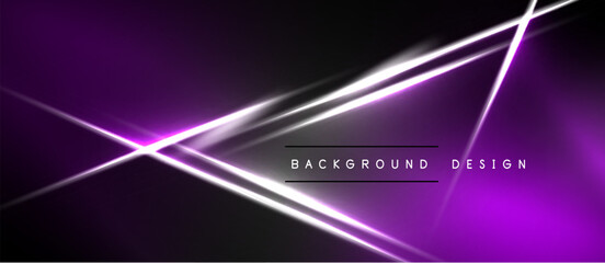 Obraz premium Dark purple background features bright neon lines. Minimalist design with text indicating background use. Modern aesthetic, sleek presentation.