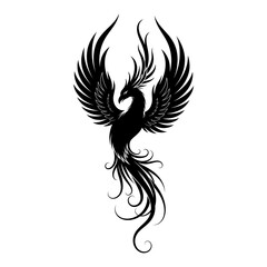 Obraz premium Black Phoenix Bird Silhouette with Spread Wings.