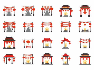 Temple Architecture and Lantern Path Icon Pack for Lunar New Year