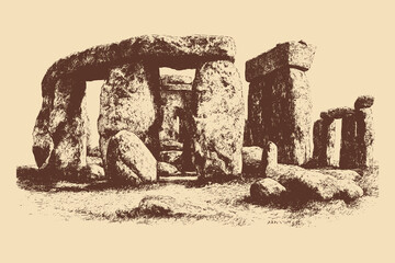 Fototapeta premium Stonehenge, England illustration in a vintage style. This vector illustration can be used in any size you like for advertising, logos, and other work. 