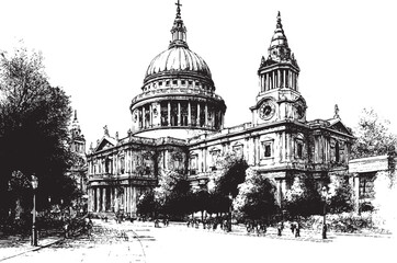 Obraz premium St. Pauls Cathedral, London, England illustration on a white background. This vector illustration can be used in any size you like for advertising, logos, and other work. 