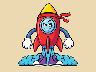 Cartoon Rocket Character with a Determined Expression.