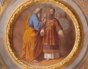 Fotobehang Jezus Christus VIGEVANO, ITALY - JANUARY 18, 2026: The detail of ceiling fresco of Moses and Aaron in the Cathedral of St. Ambrose by Francesco Gonin (1858).  © Renáta Sedmáková